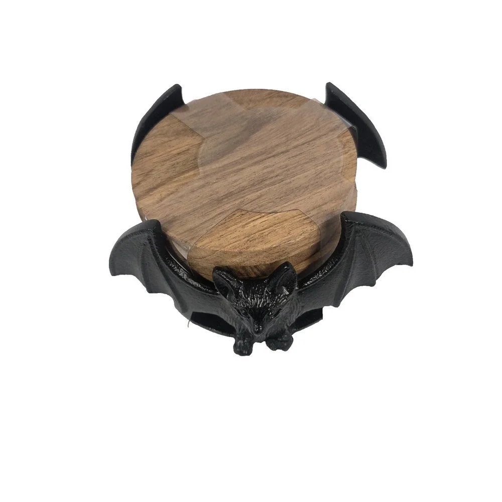 Spooky Hollow Bat Coaster Set Unisex OS Black New Gothic Wood Halloween Decor
